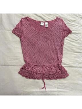 Y2K Emma James Pink crochet top with waist tie detail Size Large